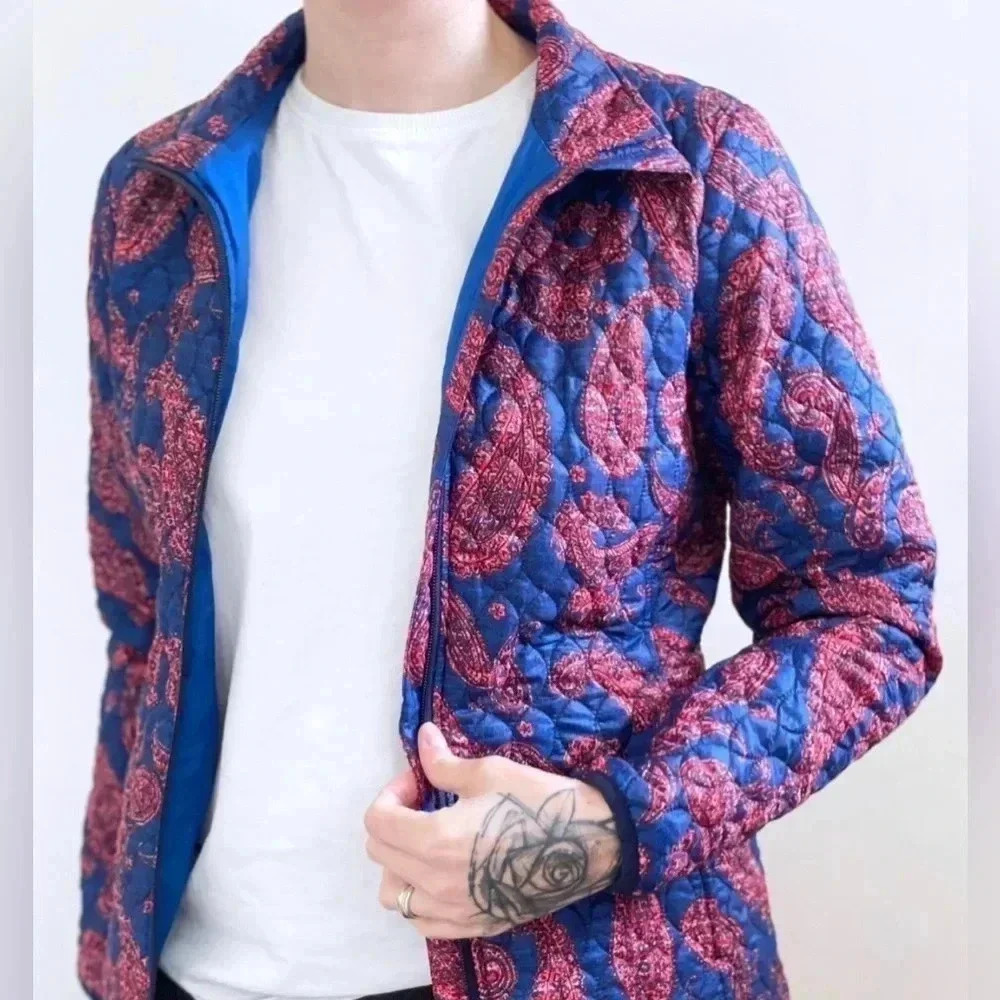Lands End Quilted Zip Up Paisley Long Sleeve Preppy Spring Jacket EUC Womens XLP